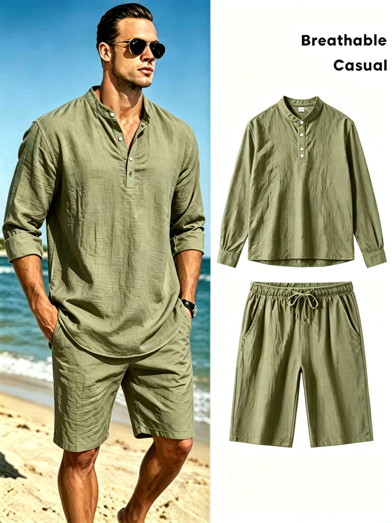 Linen Shirt Breathable - Men's Cotton Linen Henley Shirt and
