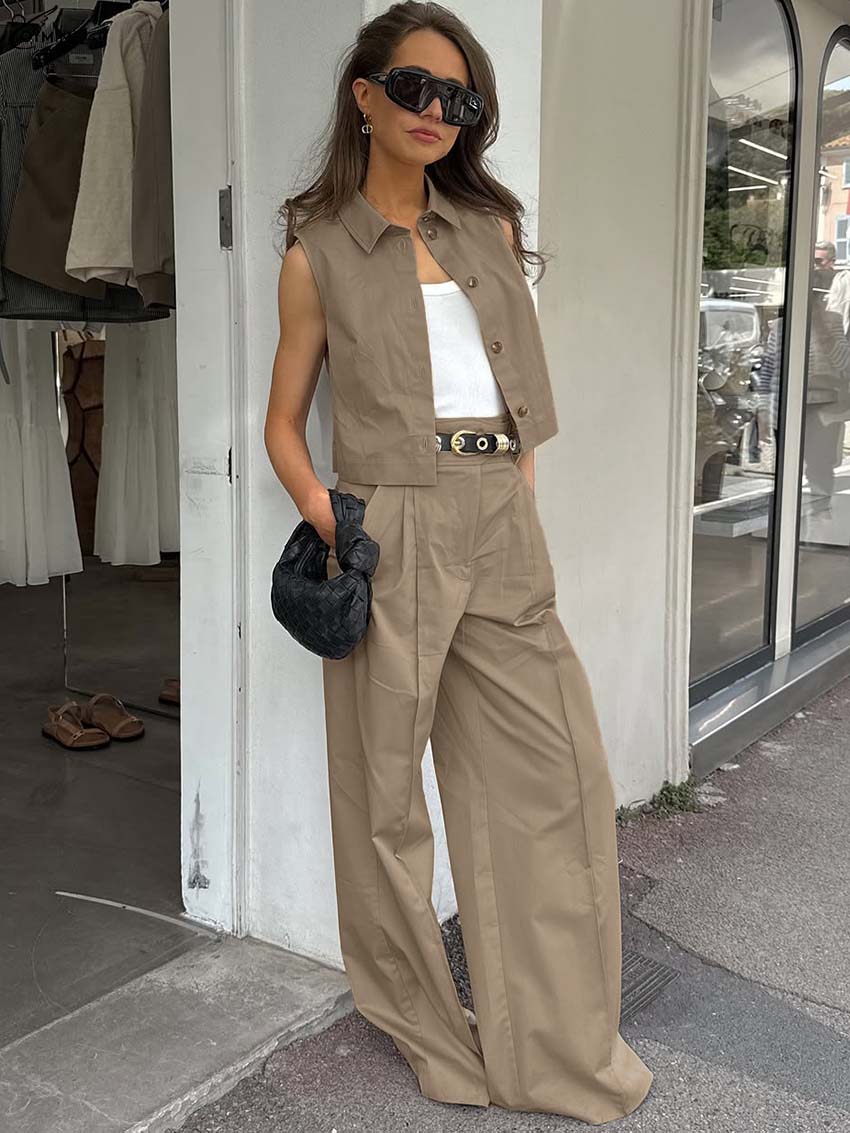 Shirt Camp Collar - Oymimi Fashion Brown Cotton Woman 2