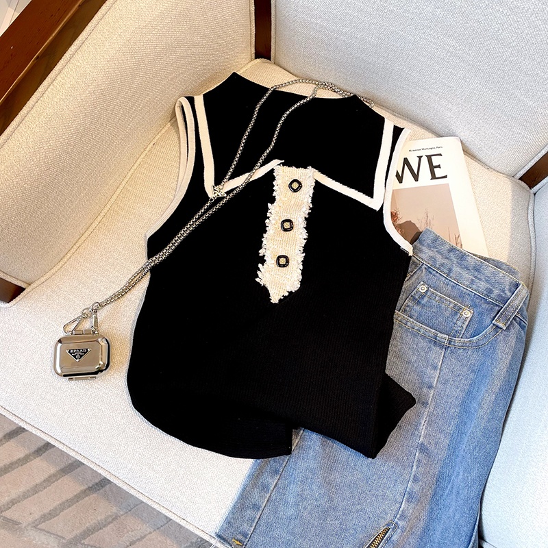 Slim Fit Knitted Vest Women's  – Shirt Camp Collar recenzja i cena