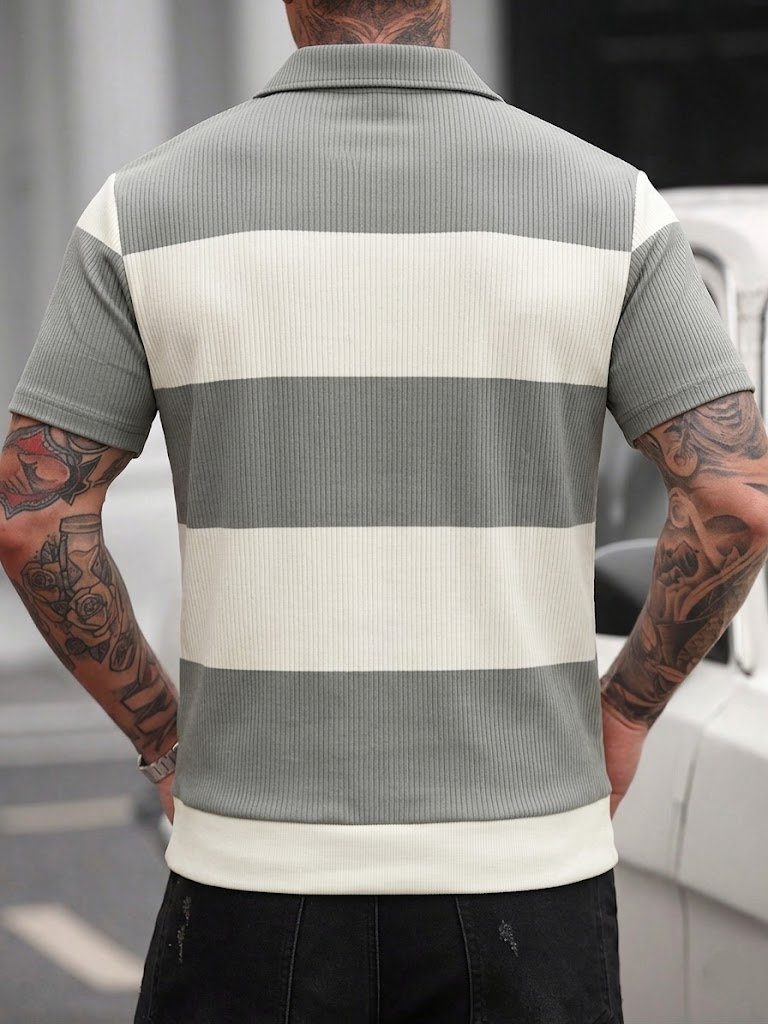 Men's Summer Gray-White Stripe – Polo Shirt Pique recenzja i cena