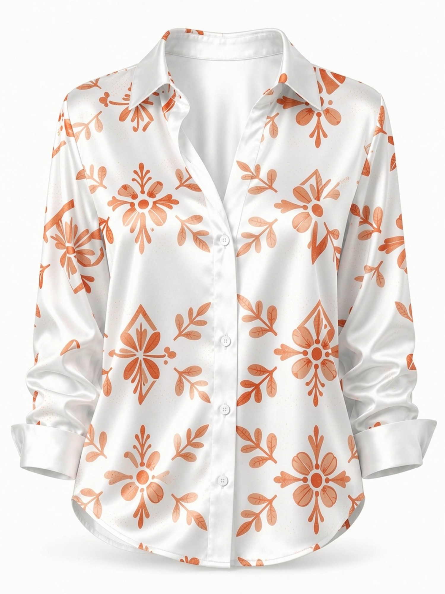 Cream Orange Floral Satin Blou – Resort Shirt Floral recenzja i cena