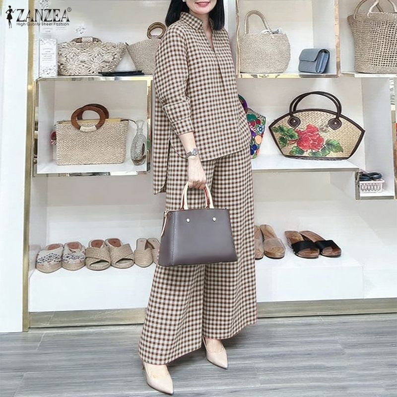 ZANZEA Women's Gingham Pant Su – Shirt Camp Collar recenzja i cena