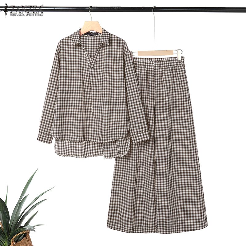 ZANZEA Women's Gingham Pant Su – Shirt Camp Collar recenzja i cena