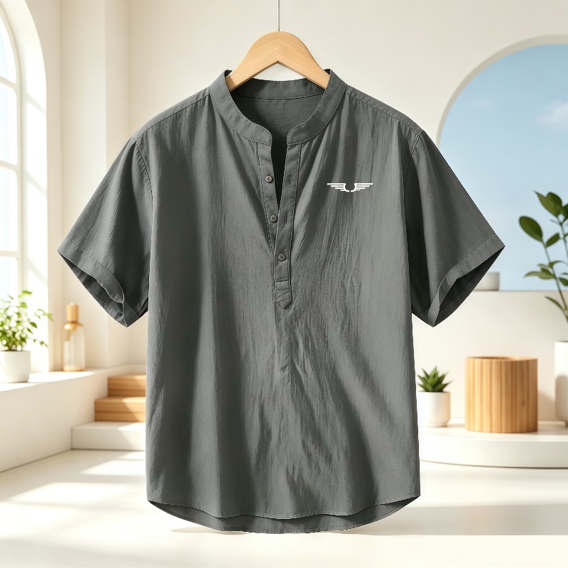 Men's cotton and linen Henley  – Linen Shirt Breathable recenzja i cena