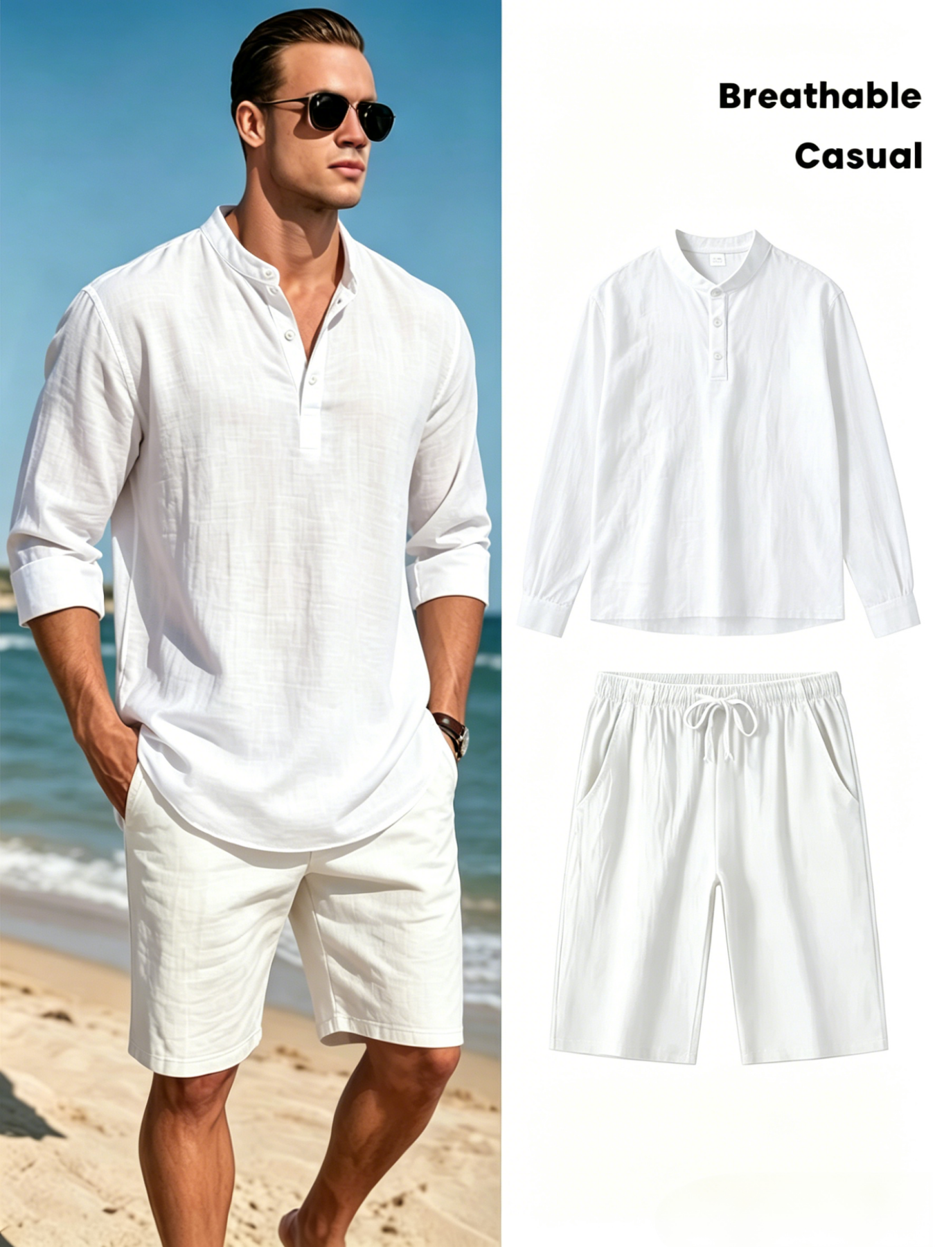 Men's Cotton Linen Henley Shir – Linen Shirt Breathable recenzja i cena