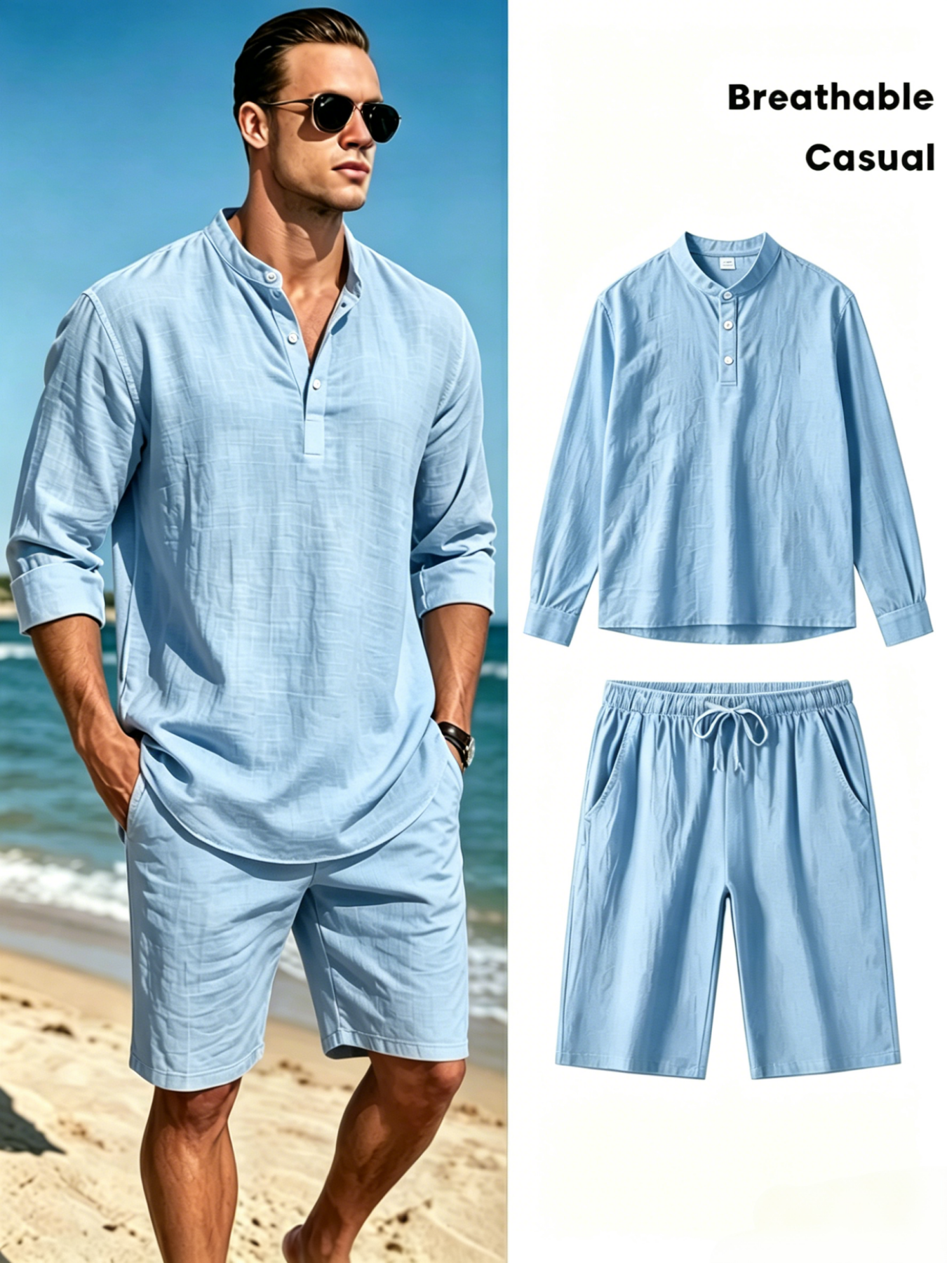 Men's Cotton Linen Henley Shir – Linen Shirt Breathable recenzja i cena