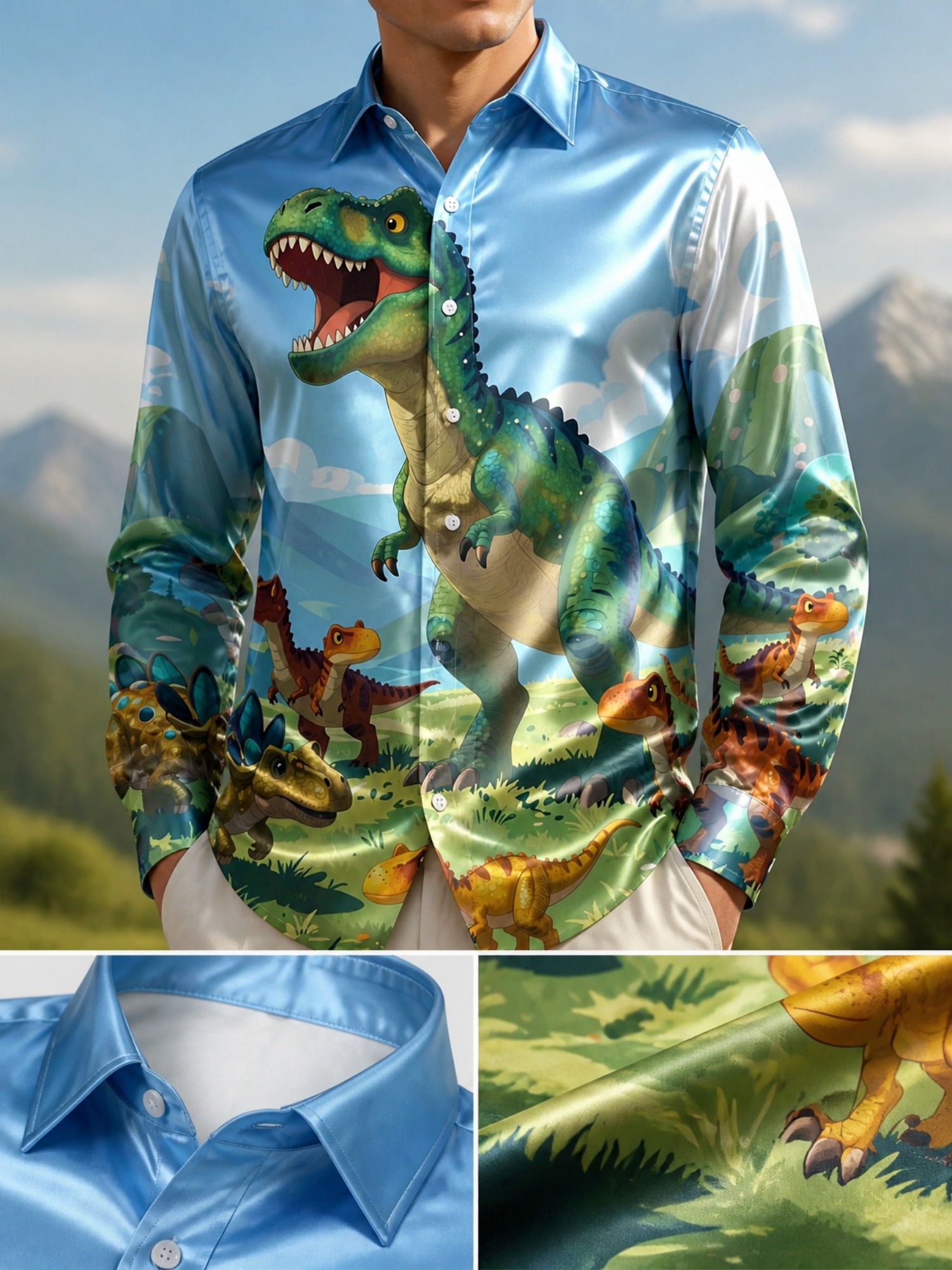 Mens Fashion Satin Long Sleeve – Resort Shirt Floral recenzja i cena