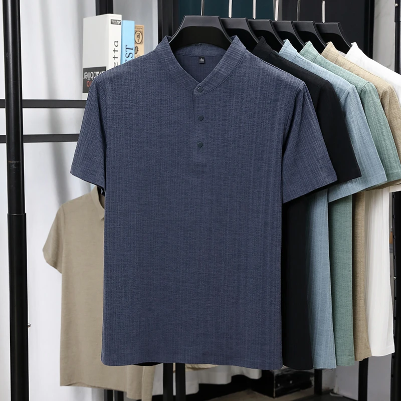 Mens Mandarin Collar Half Plac – Linen Shirt Breathable recenzja i cena