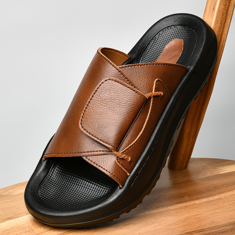 Leather Men's Slippers Slides  – Flip Flop Leather Men recenzja i cena