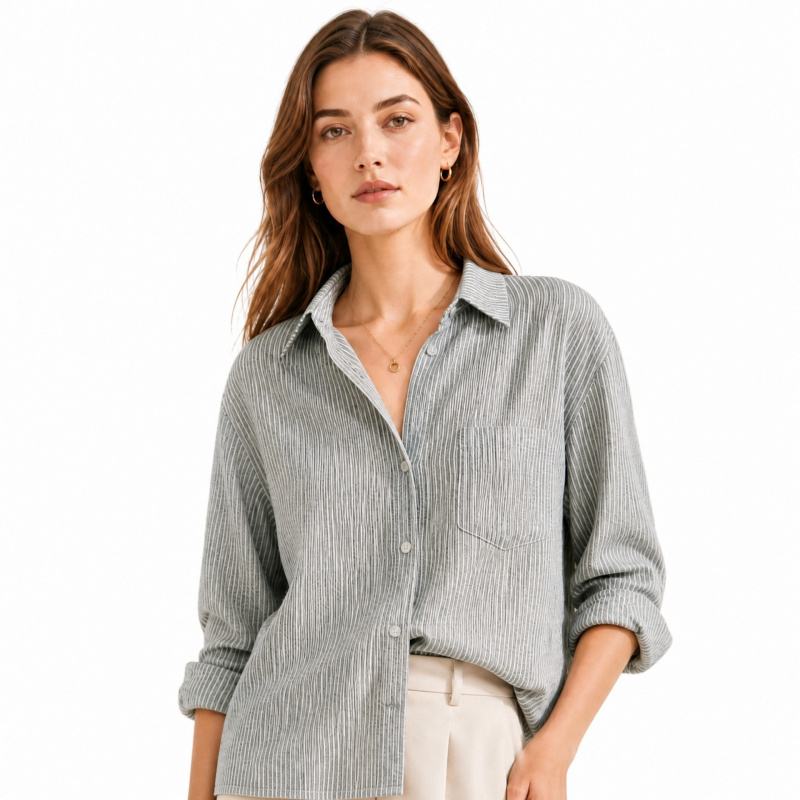 Japanese-style gray-white fine – Linen Shirt Breathable recenzja i cena
