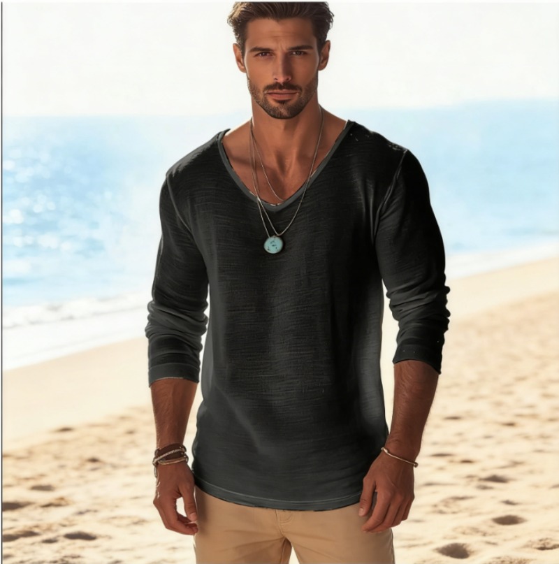 Men's Casual V-Neck Linen Blen – Linen Shirt Breathable recenzja i cena