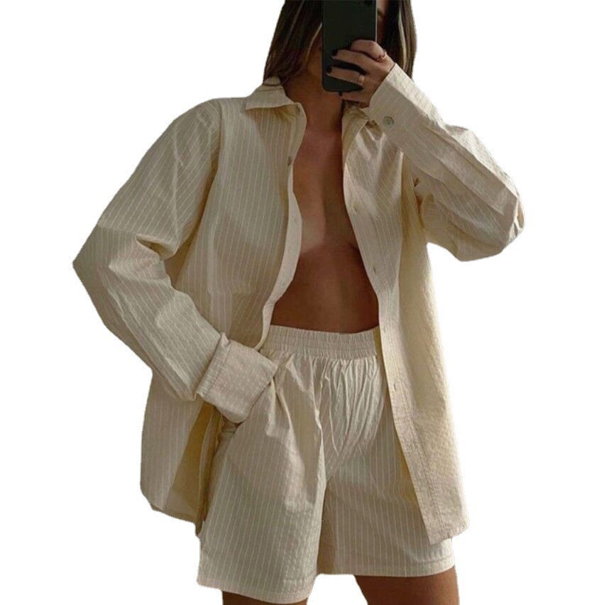 Women Striped Print Two Piece  – Linen Shirt Breathable recenzja i cena