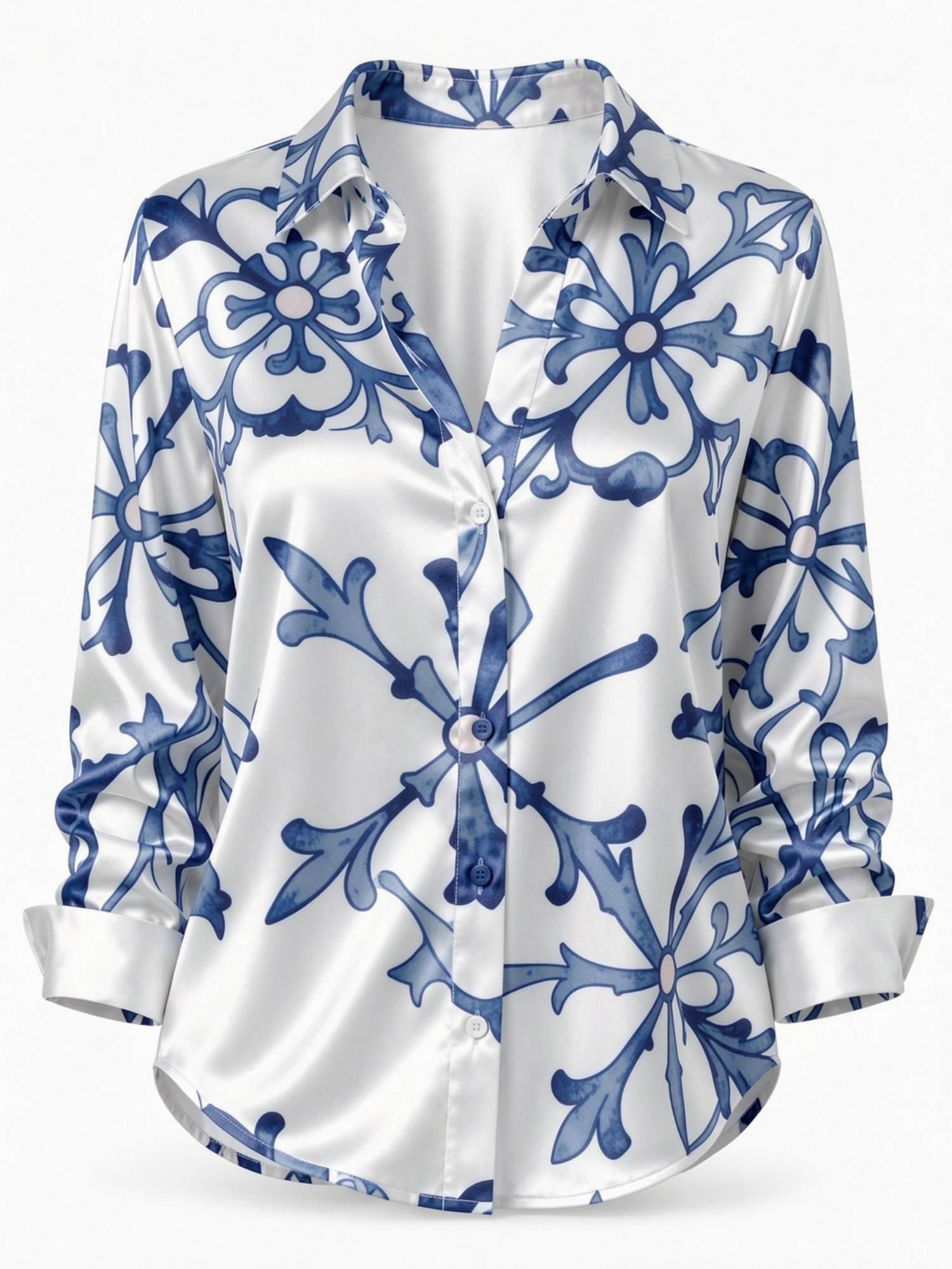 Blue Porcelain Floral Satin Bl – Resort Shirt Floral recenzja i cena