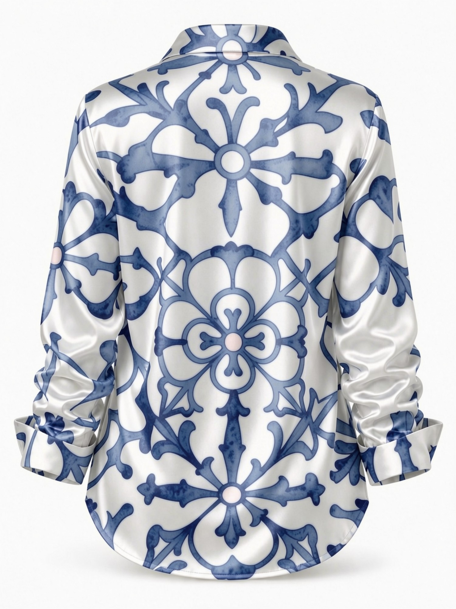 Blue Porcelain Floral Satin Bl – Resort Shirt Floral recenzja i cena