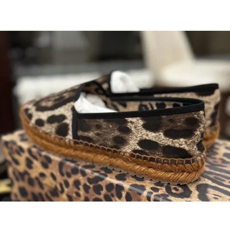 Leopard Pattern Woven Sole Fla – Espadrille Slip On recenzja i cena