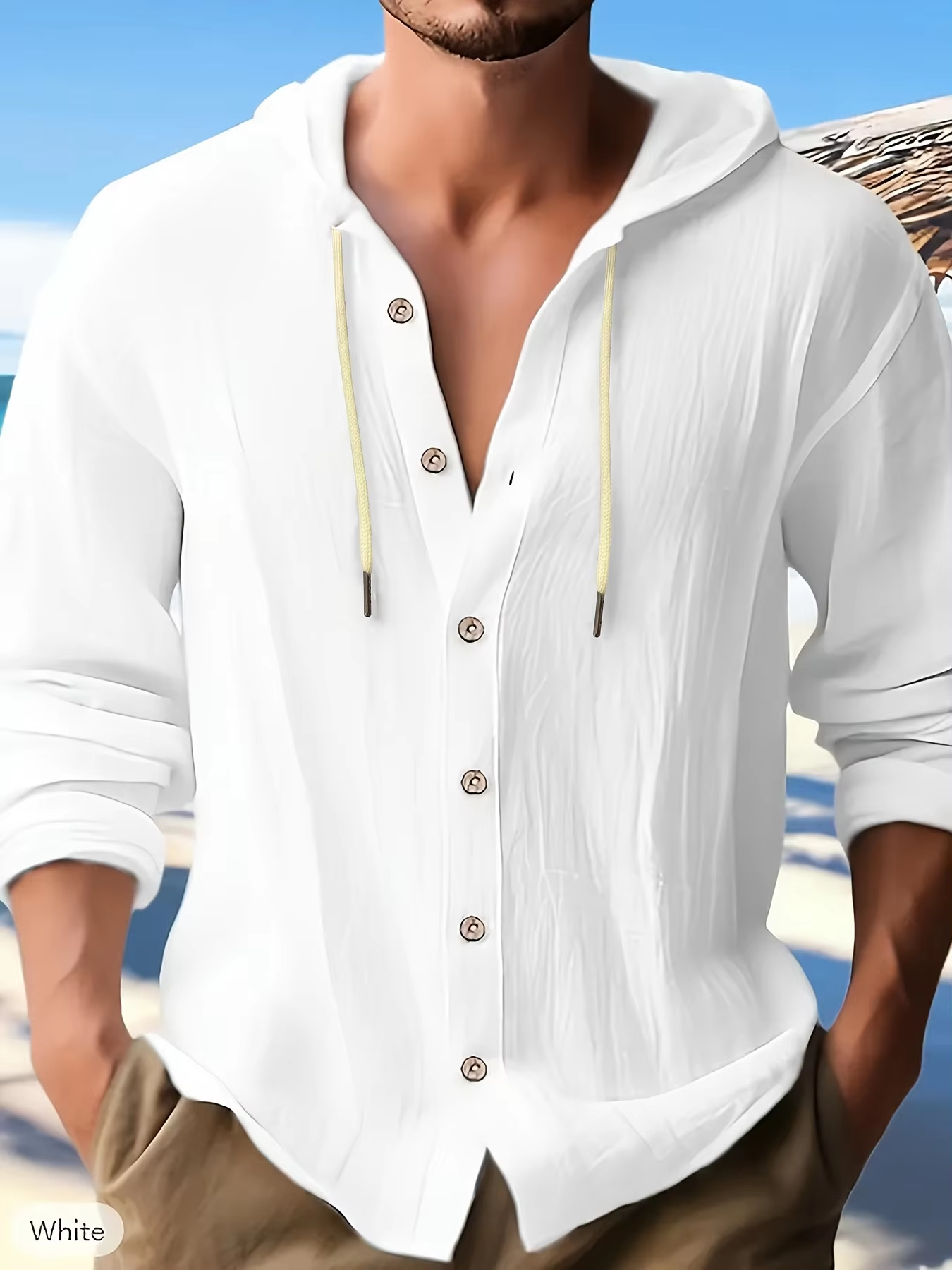 Loose Men's Solid Color Breath – Linen Shirt Breathable recenzja i cena