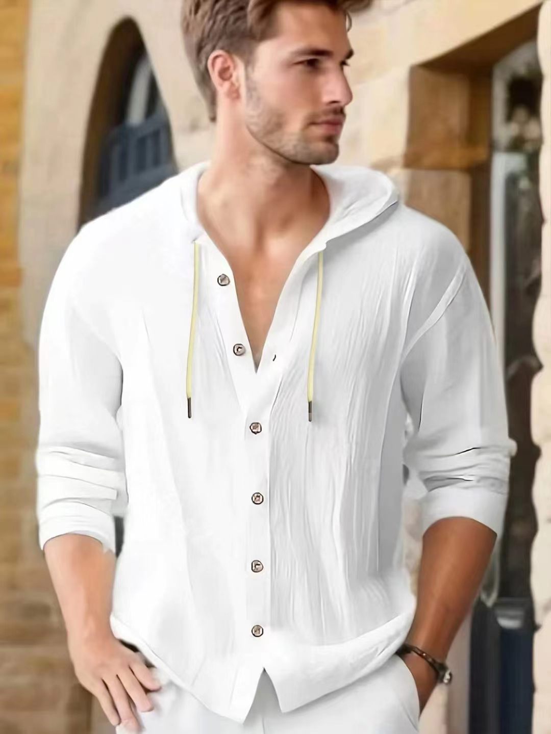 Loose Men's Solid Color Breath – Linen Shirt Breathable recenzja i cena
