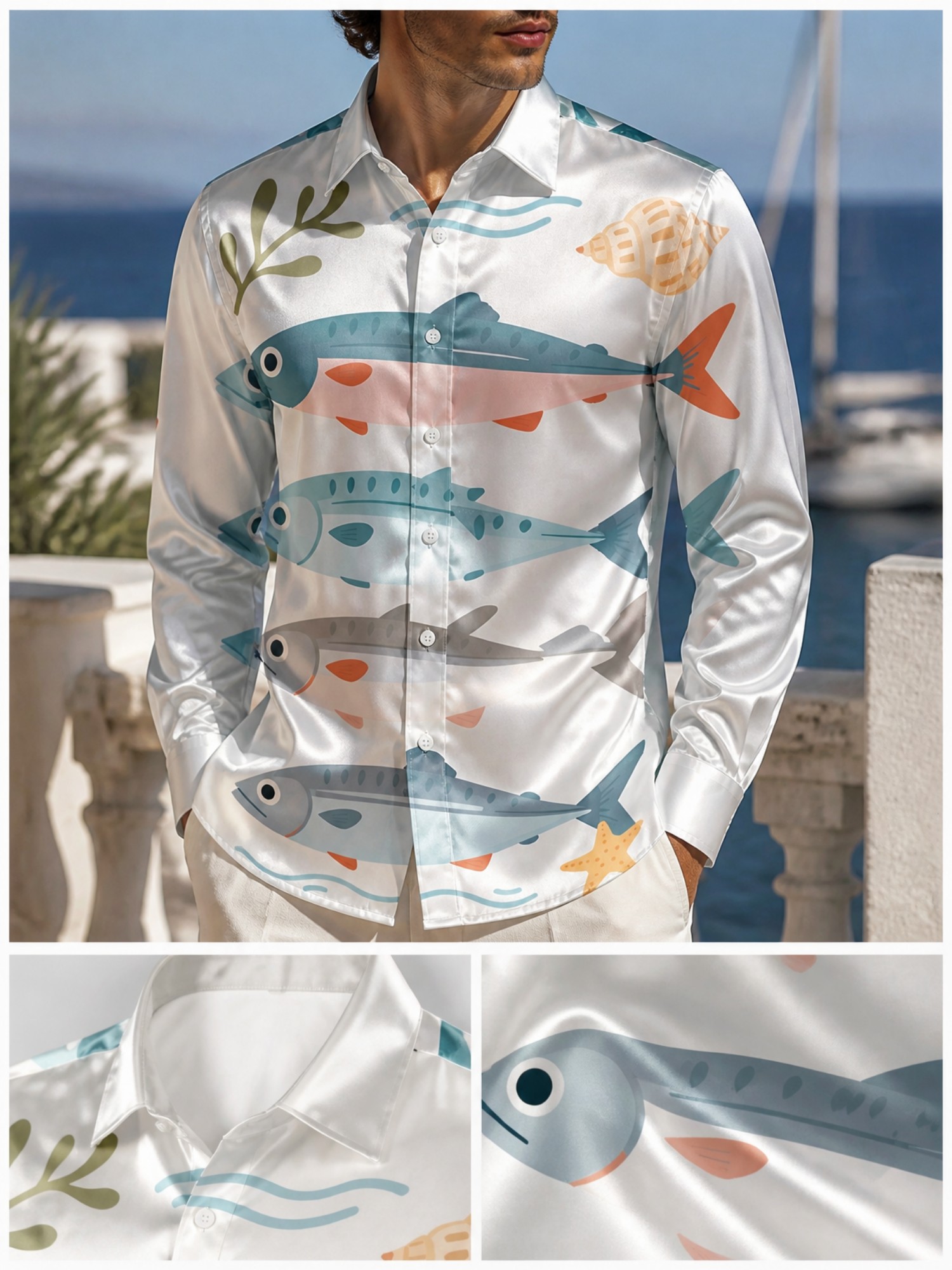 Mens Luxury Satin Long Sleeve  – Resort Shirt Floral recenzja i cena