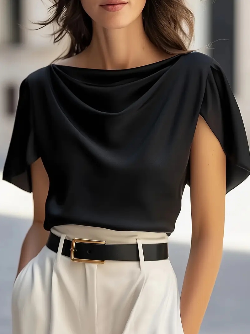 Elegant Draped Collar Butterfl – Shirt Camp Collar recenzja i cena