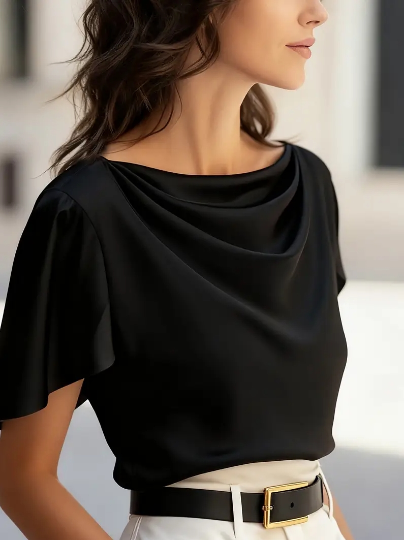 Elegant Draped Collar Butterfl – Shirt Camp Collar recenzja i cena