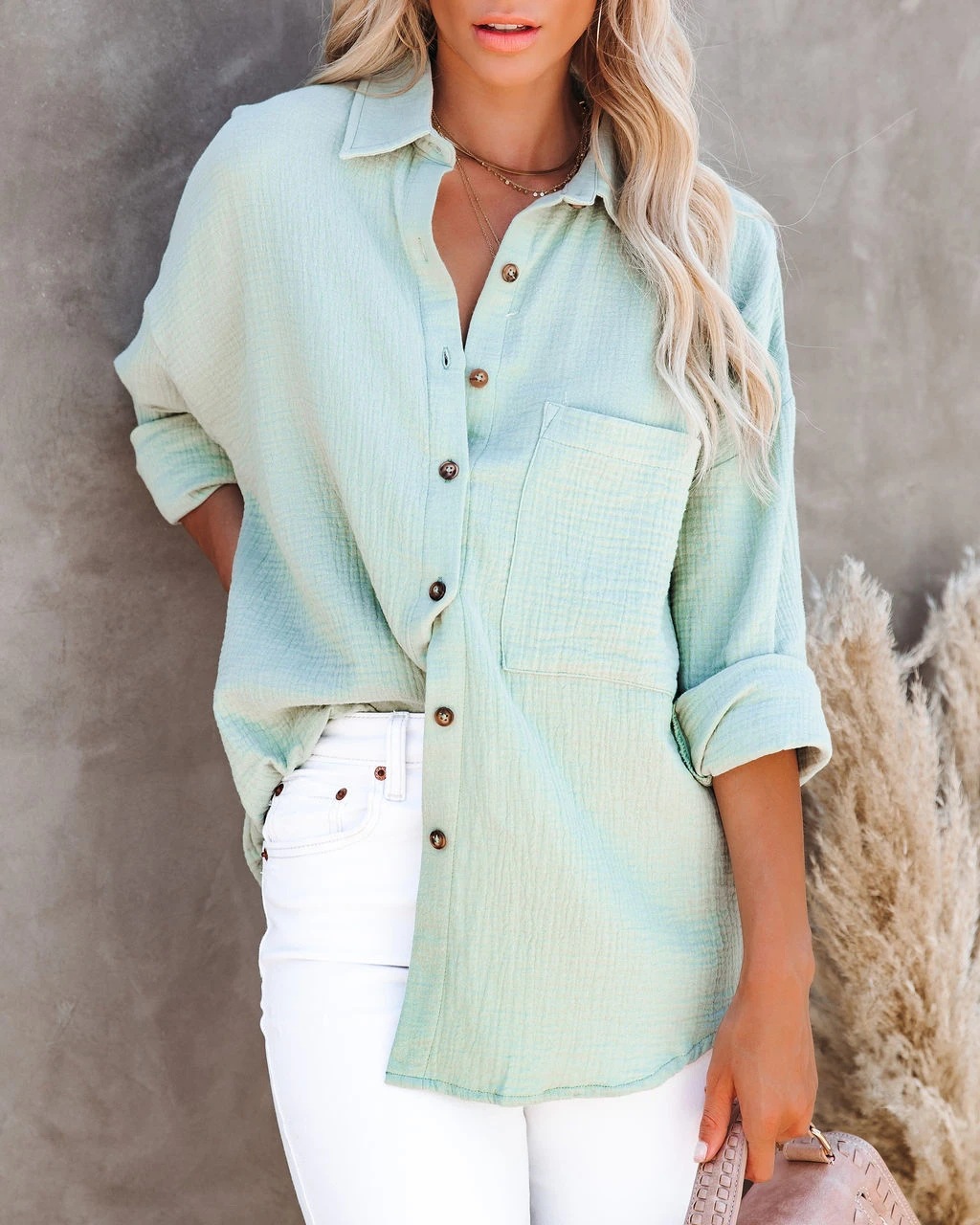 Women's Long Sleeve Collared B – Shirt Camp Collar recenzja i cena